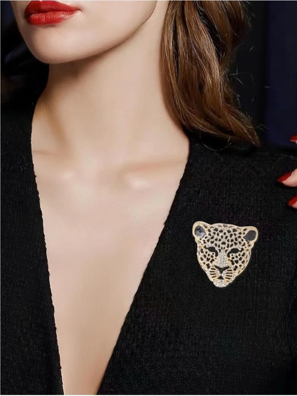 Vintage Gold Leopard Head Brooch Pin